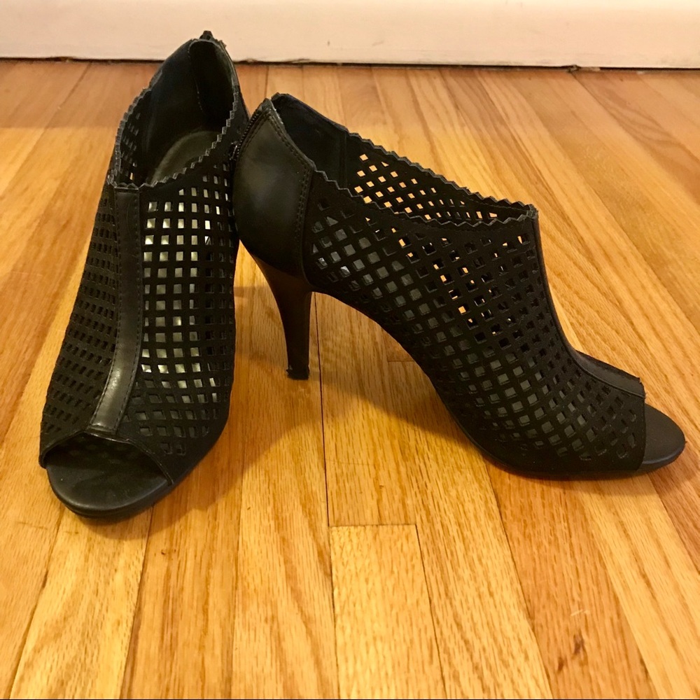 Black Heeled Peep-Toe Booties